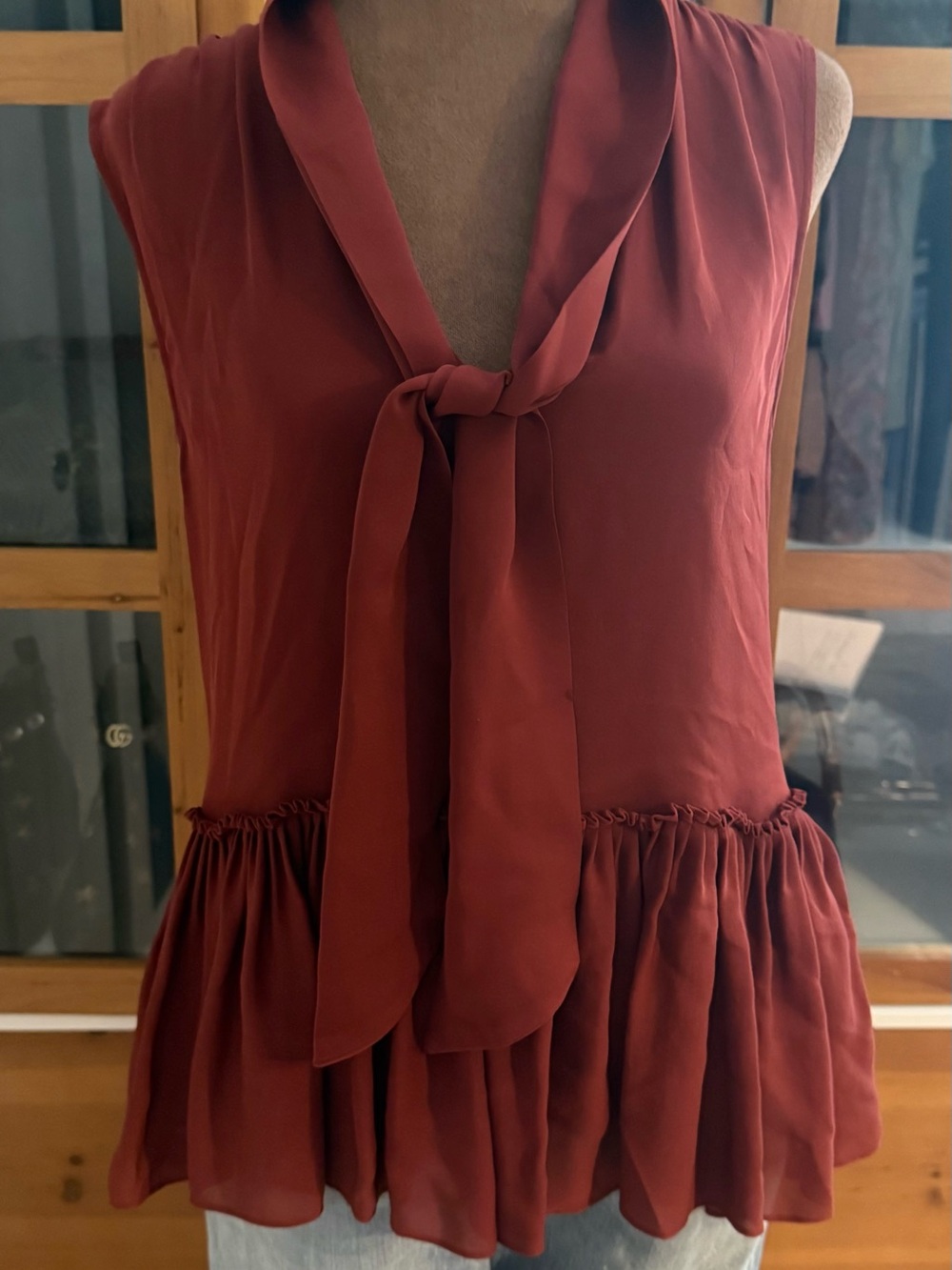 FRAME 100% Silk Sleeveless Ruffled Blouse in Burnt Orange Size L